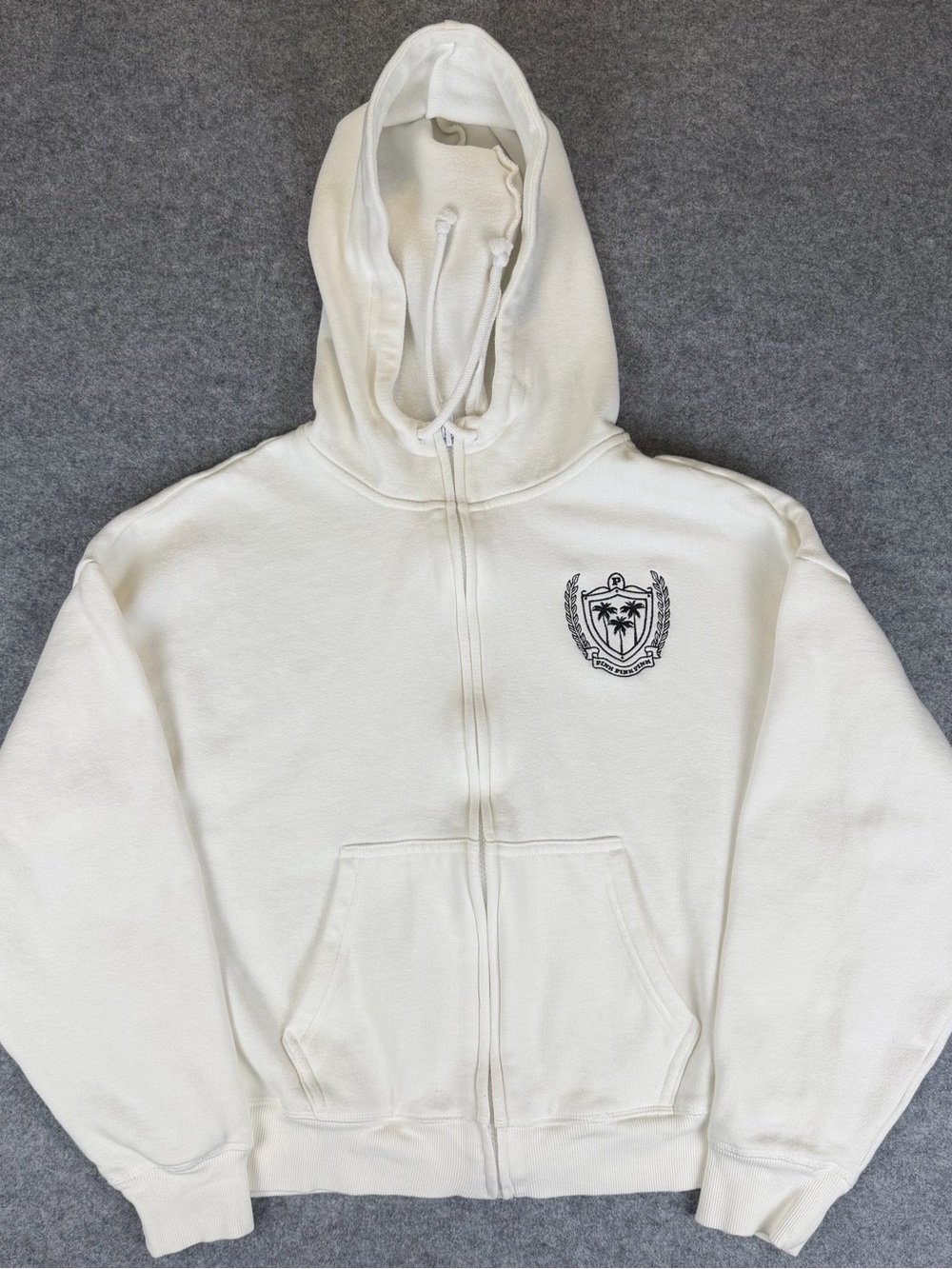 VS PINK White Crest Logo Ivy Campus Fleece Full Zip Hoodie Jacket S